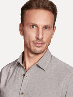 Camisa Aramis Masculina Manga Curta Slim Falso Liso Belfort Marrom Mescla