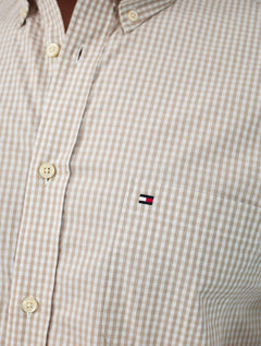 Camisa Tommy Hilfiger Masculina Manga Curta Pocket Gingham Cáqui