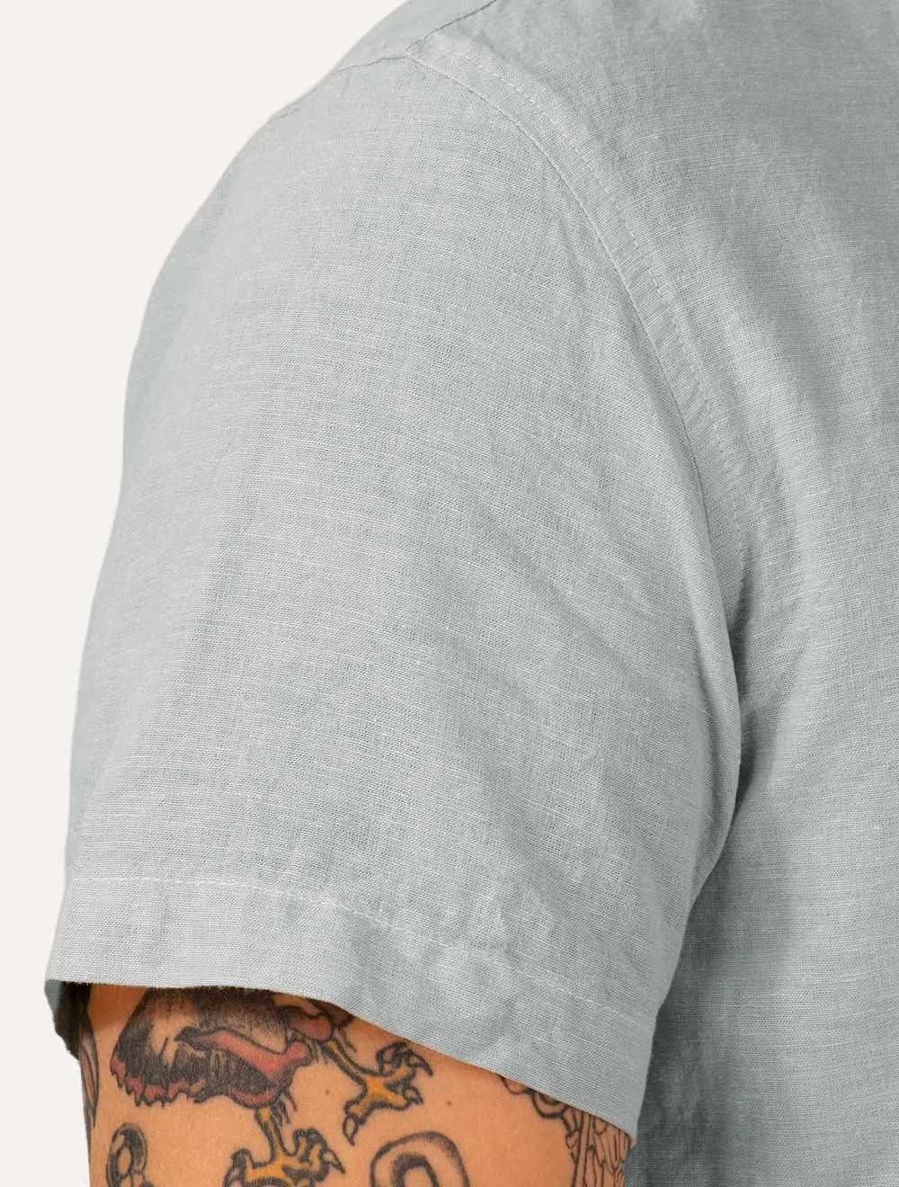Camisa Ralph Lauren Masculina Manga Curta Custom Linho Grey Logo Cinza Mescla