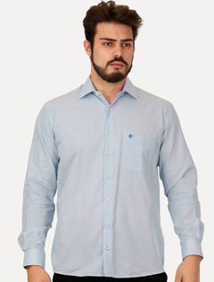 Camisa Dudalina Masculina Comfort Superfine Cotton Pocket Xadrez Azul Claro