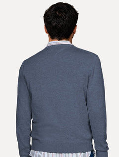 Suéter Tommy Hilfiger Masculino Signature V-Neck Azul Mescla