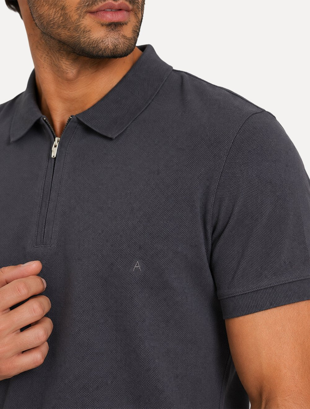 Polo Aramis Masculina Piquet Ziper Cinza Escuro
