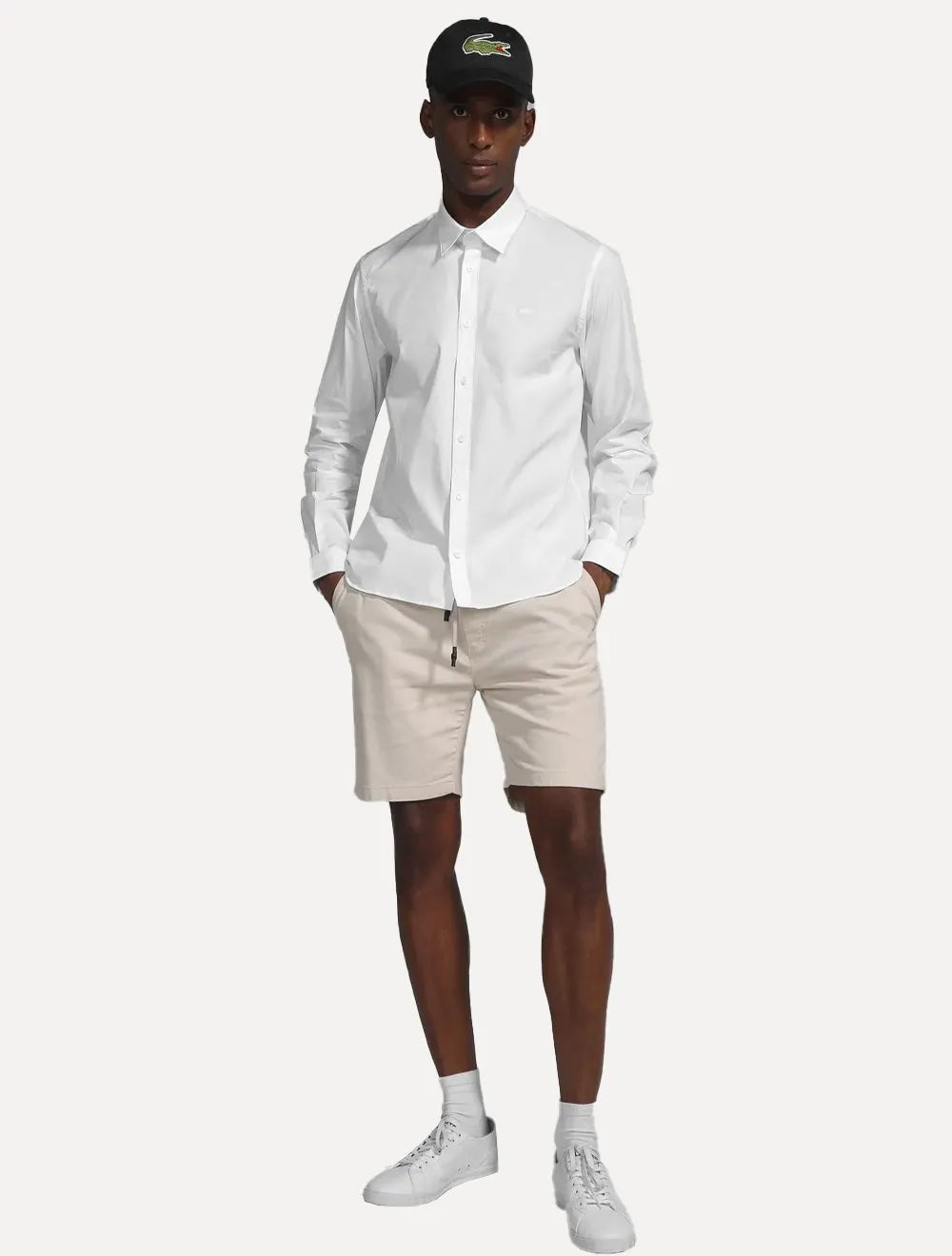 Camisa Lacoste Masculina Slim Fit Stretch Mono Branca
