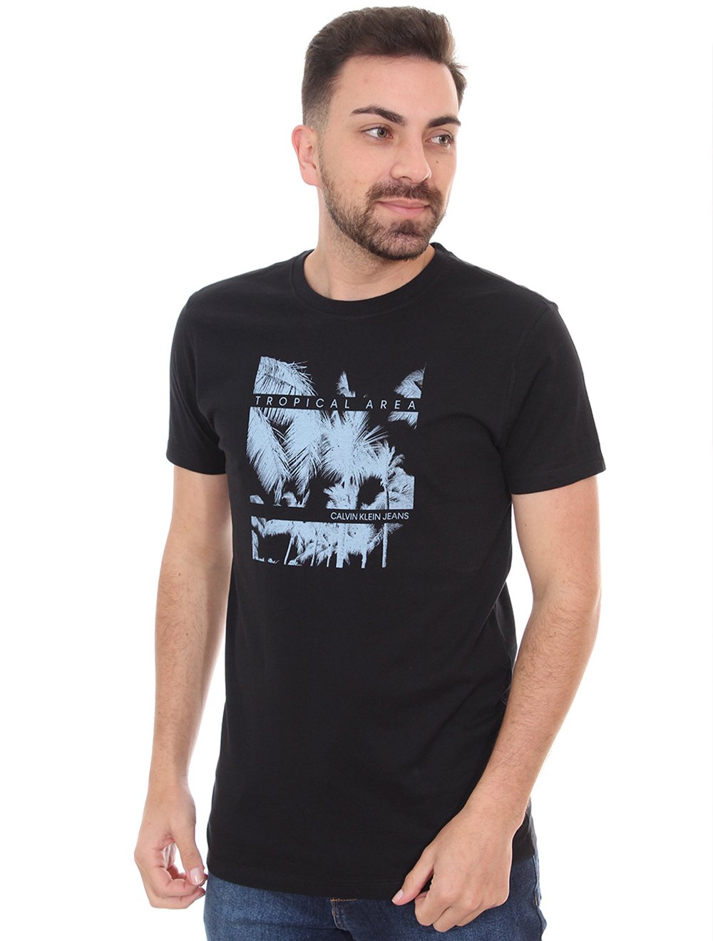 Camiseta Calvin Klein Jeans Masculina Tropical Area Preta