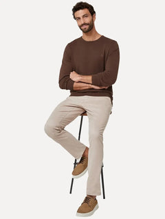 Suéter Dudalina Masculino Tricot Crewneck Basico Marrom Escuro