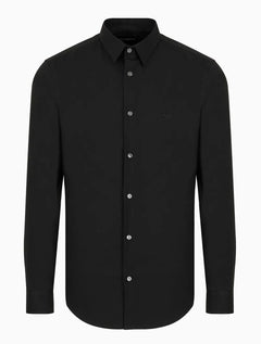 Camisa Empório Armani Masculina Stretch Embroidered Mono Logo Preta
