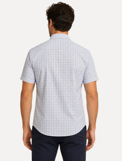 Camisa Dudalina Masculina Manga Curta Slim Confort Superfine Cotton Listrada Cinza Claro