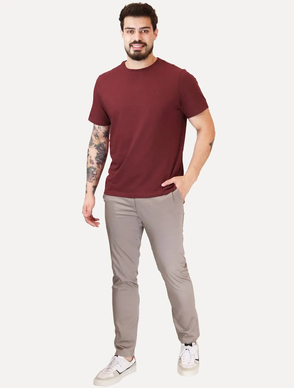 Camiseta Dudalina Masculina Essentials Modal Logo Vinho