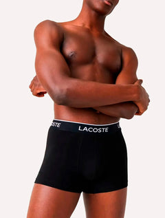 Cueca Lacoste Trunk Boxer Lettered Waist Preta Pack 3UN