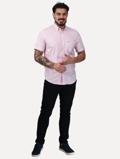 Camisa Tommy Hilfiger Masculina Manga Curta Pocket Gingham Rosa Médio