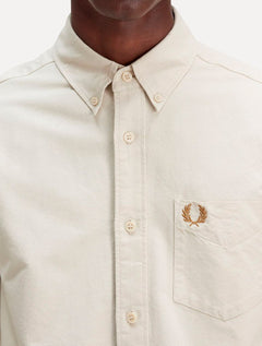Camisa Fred Perry Masculina Oxford Pocket Black Logo Cáqui Claro