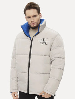 Jaqueta Calvin Klein Jeans Dupla Face Puffer Reversible 90's Cinza/ Azul Royal