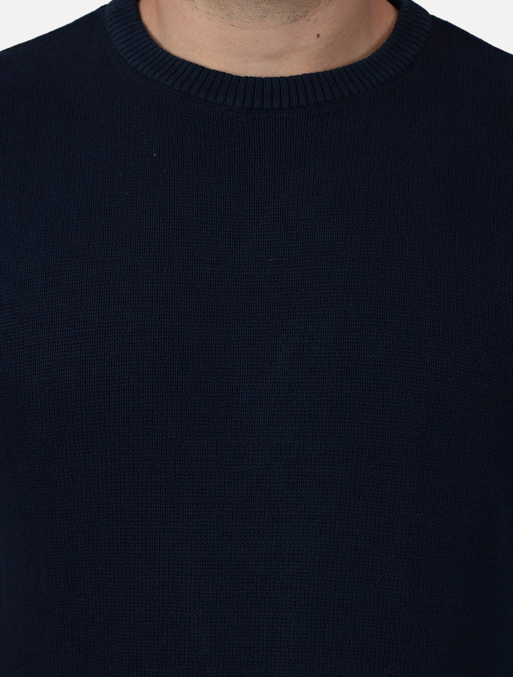 Suéter Dixen Masculino Tricot Gola Redonda Estonada Azul Marinho
