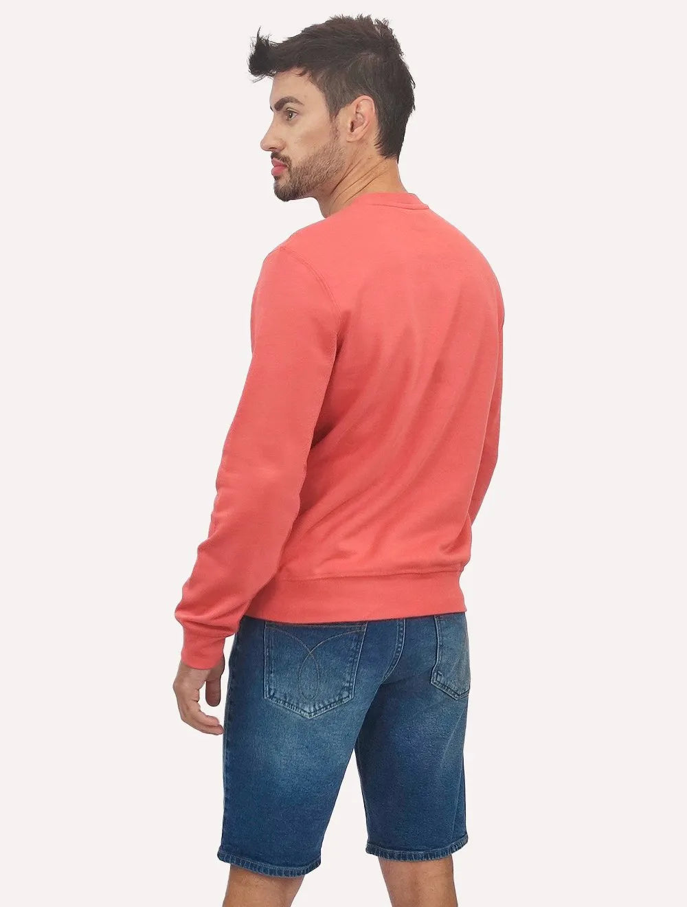 Moletom Lacoste Masculino Crewneck Classic Fit Blue Logo Vermelho