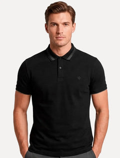 Polo Dudalina Masculina Jacquard Gola Pontos Preta
