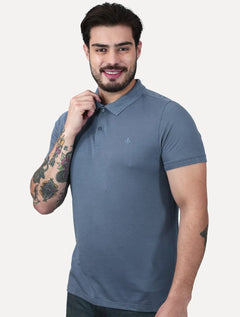 Polo Dudalina Masculina Malha Gola Binada Azul Escuro