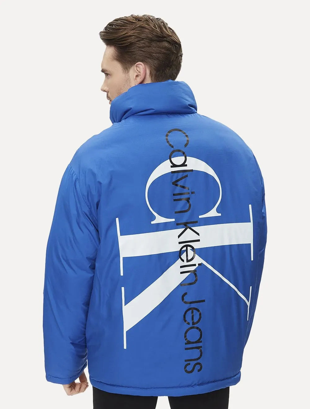 Jaqueta Calvin Klein Jeans Dupla Face Puffer Reversible 90's Cinza/ Azul Royal