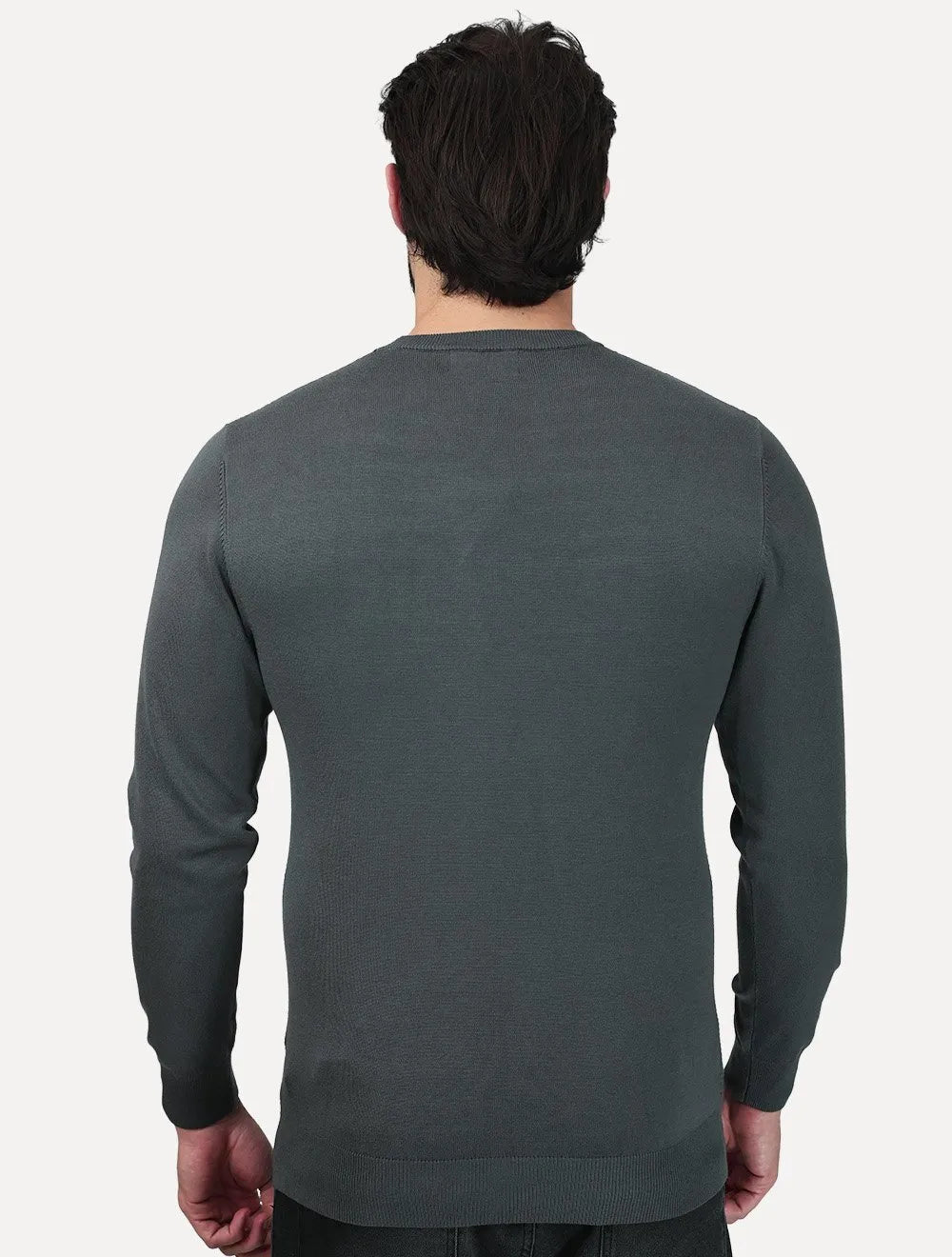 Suéter Dixen Masculina Tricot Manga Longa Frente Texturizada Cinza