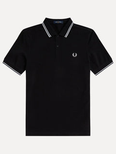 Polo Fred Perry Masculina Piquet Regular White Twin Tipped Preta