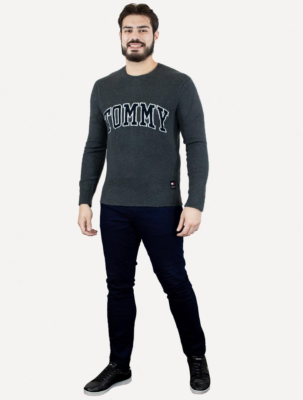 Blusa Tommy Hilfiger Masculina Slim Bouclê Varsity Logo Grafite