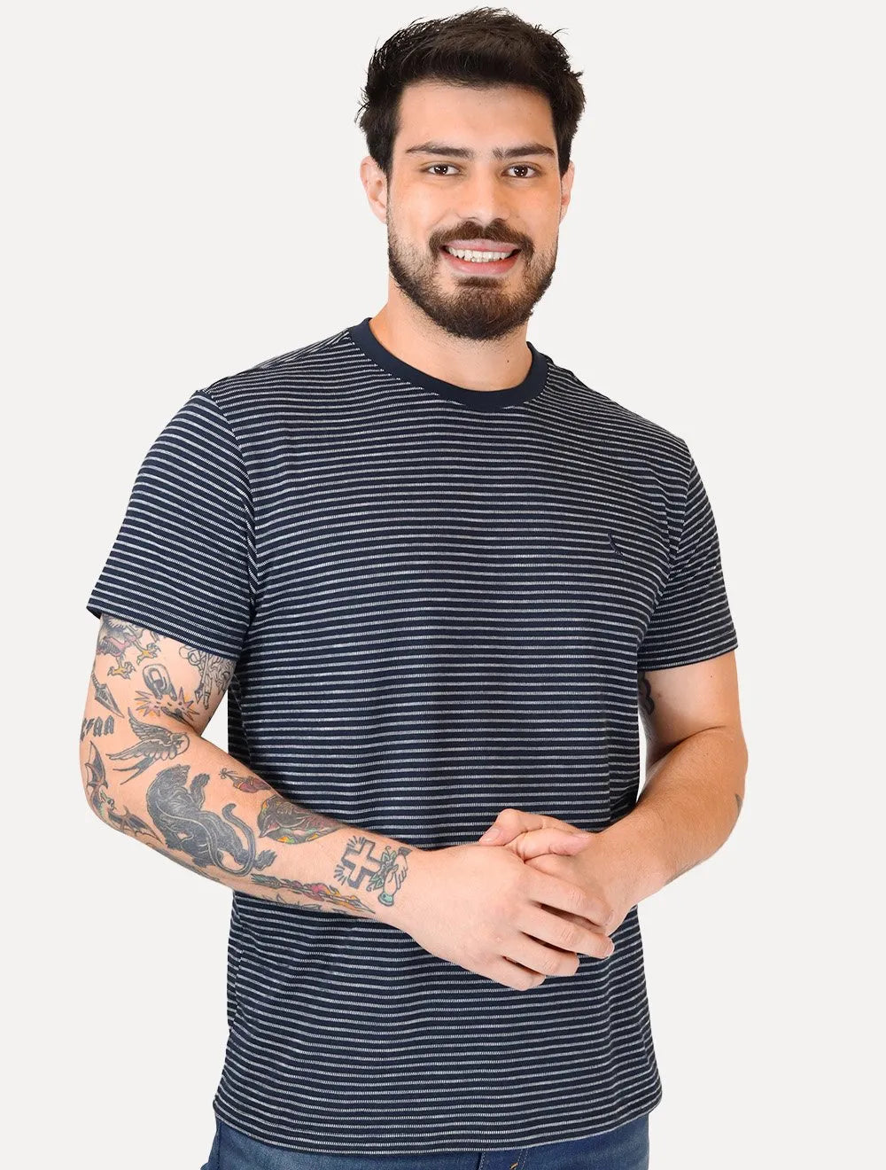 Camiseta Reserva Masculina Regular Blue Listrado Azul Marinho