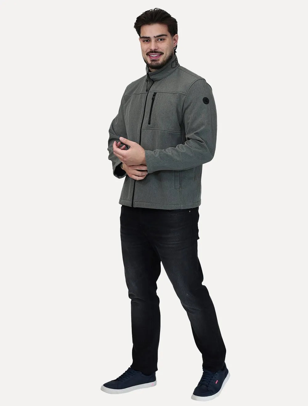 Jaqueta Calvin Klein Masculina Basic Fullziper Aquaguard Cinza Claro