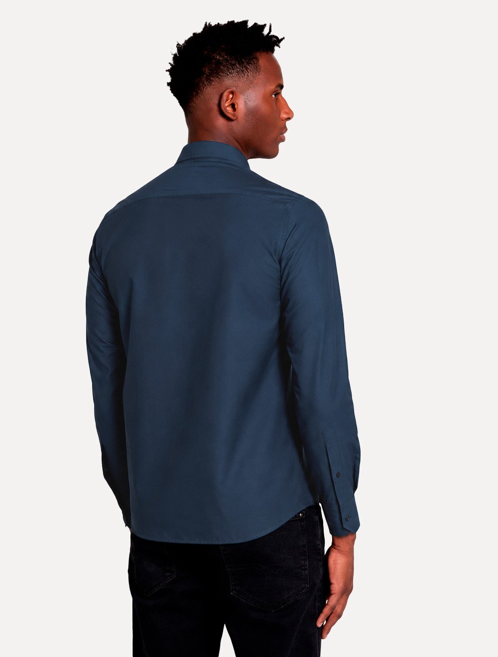 Camisa Dudalina Masculina Slim Tricoline Egyptian Cotton Lisa Azul Escuro