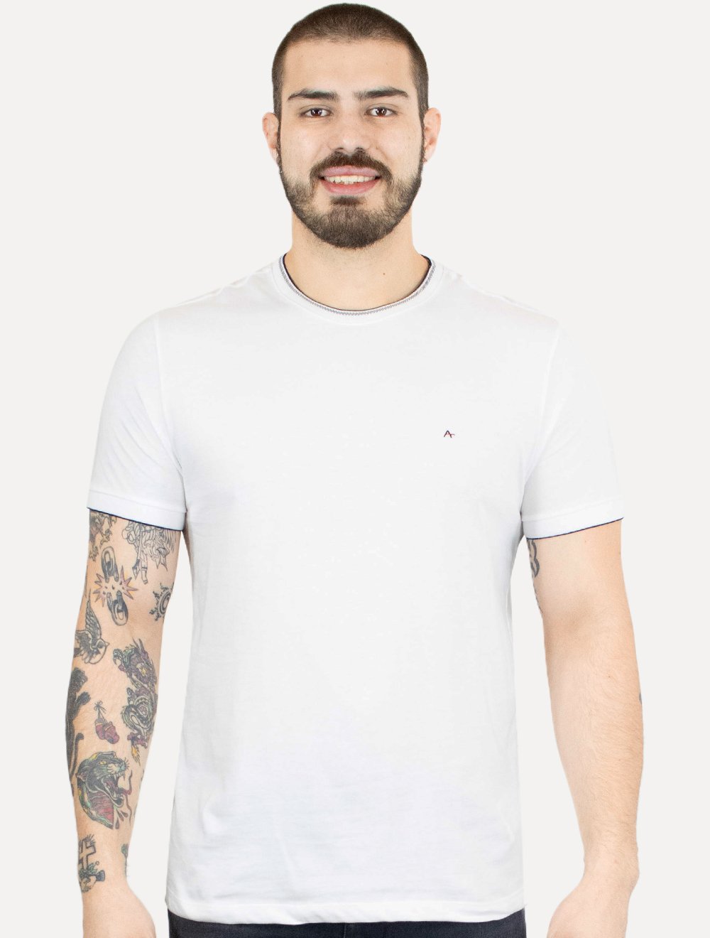 Camiseta Aramis Masculina Navy Friso Gola Branca