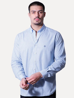 Camisa Dudalina Masculina Slim Superfine Cotton Xadrez Grid Azul Médio