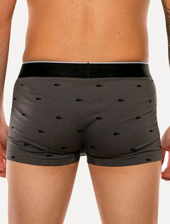 Cueca Lacoste Trunk Boxer Jersey Croco Print Branca Preta Cinza Pack 3UN