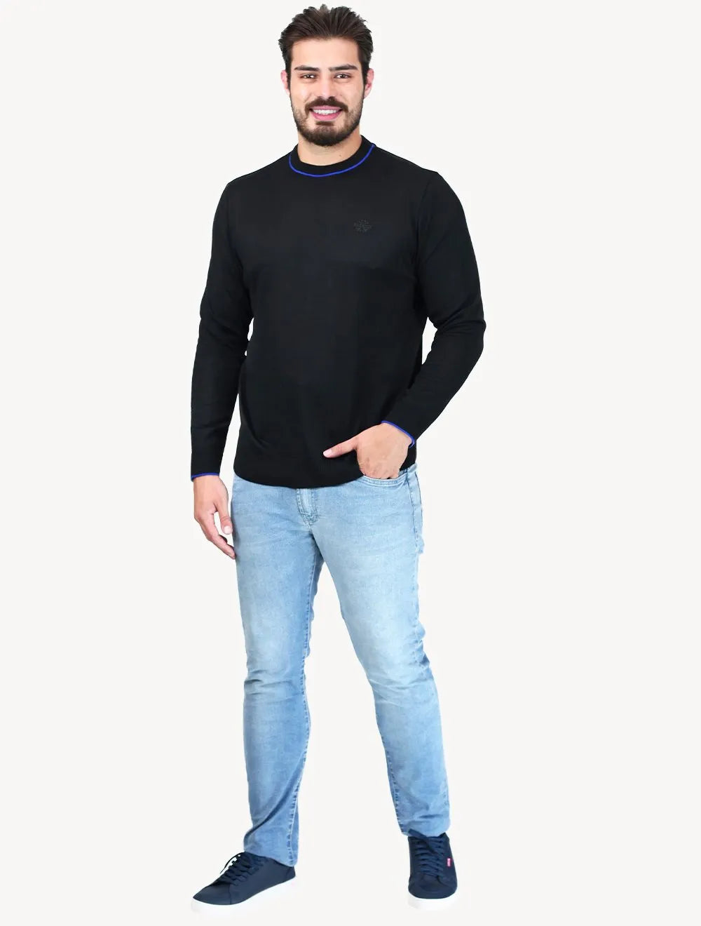 Tricot John John Masculino Transfer Logo Preto