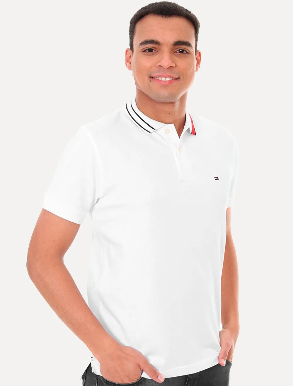Polo Tommy Hilfiger Masculina Regular Sophisticated Tipping Branca