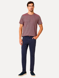 Camiseta Dudalina Masculina Crewneck Listrada Vermelho