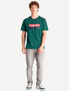 Camiseta Tommy Jeans Masculina Regular Entire Logo Verde Escuro