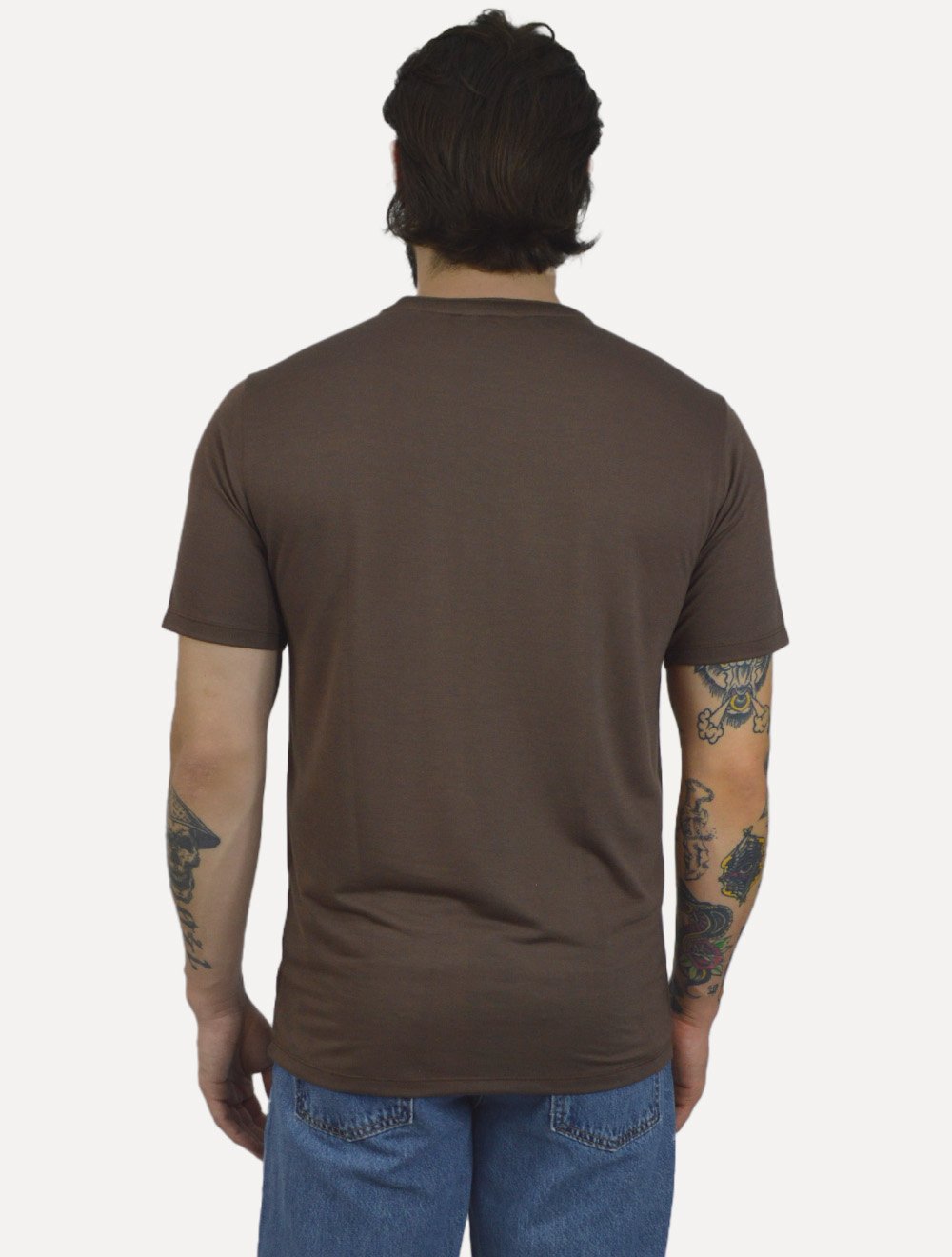 Camiseta Dudalina Masculina Regular Binada Friso Marrom Escuro