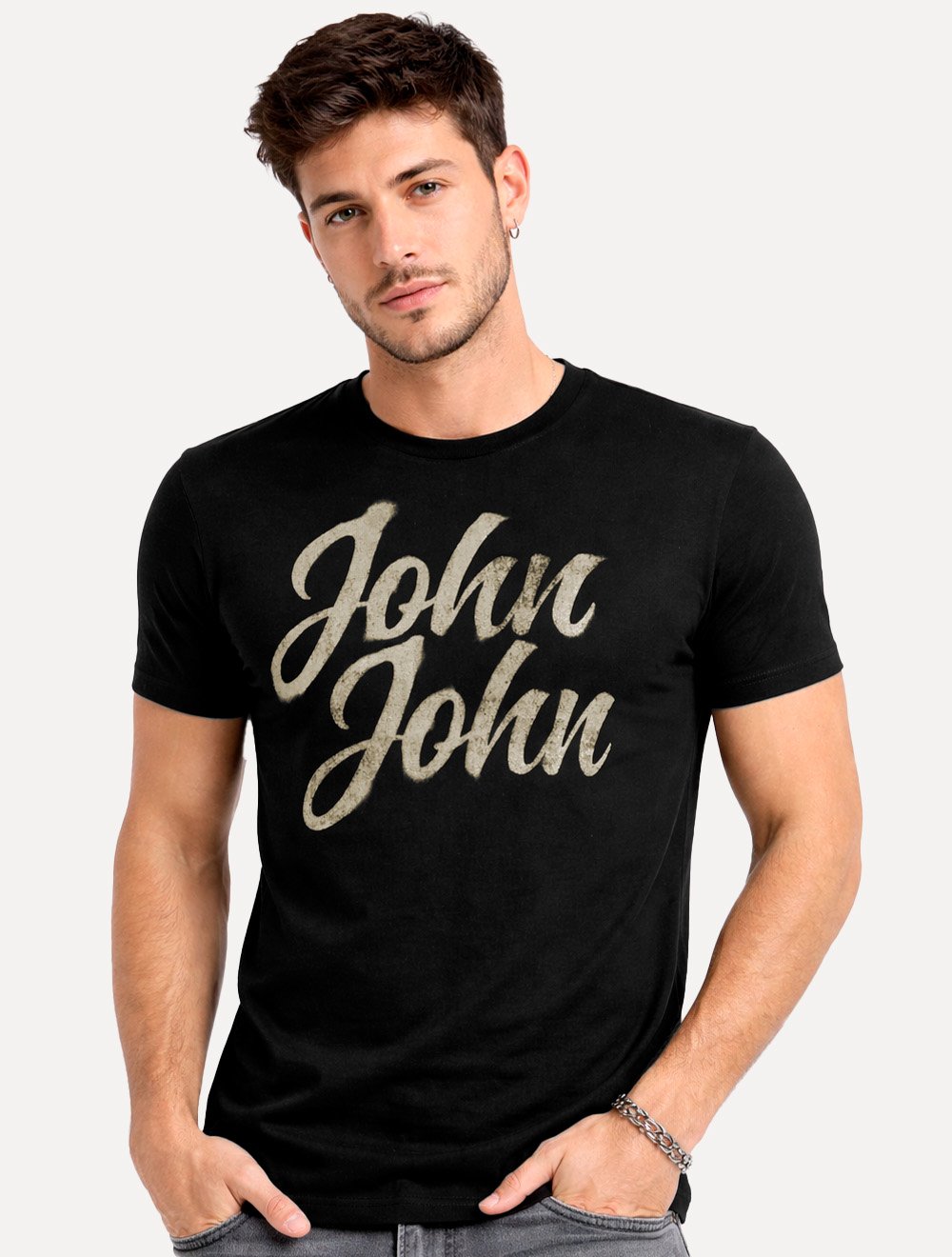 Camiseta John John Masculina Regular Graffiti Logo Name Preta