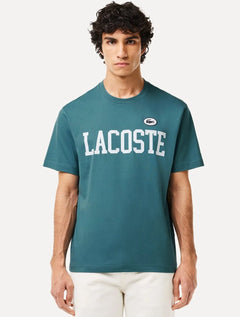 Camiseta Lacoste Masculina Jersey Print Logo Azul Turquesa