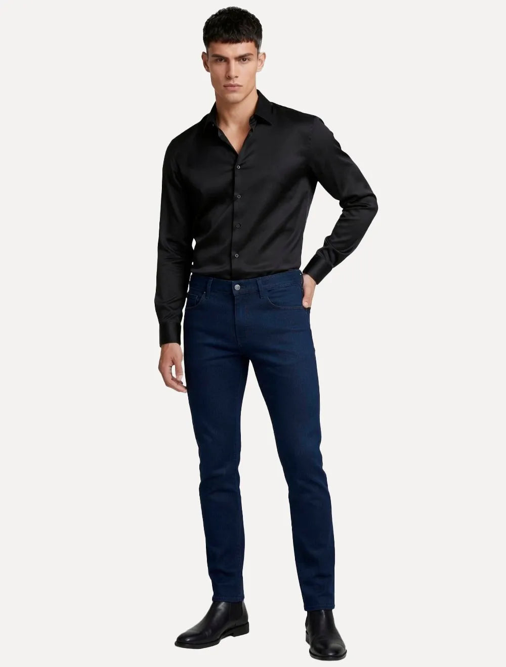 Calça Dudalina Jeans Slim Classica 5 Pockets Costura Escura Azul Escuro