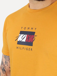 Camiseta Tommy Hilfiger Masculina Linear Flag Graphic Amarelo