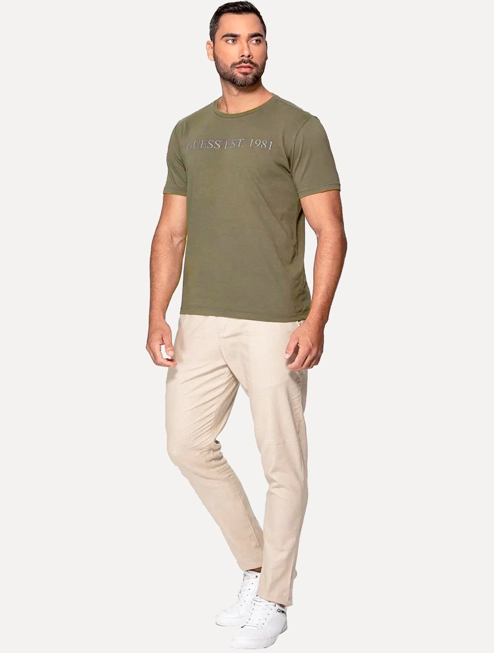 Camiseta Guess Masculina Est 1981 Light Relevo Verde Oliva