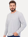 Camisa King & Joe Bata Masculina Manga Longa Henley Mini Listrada Azul