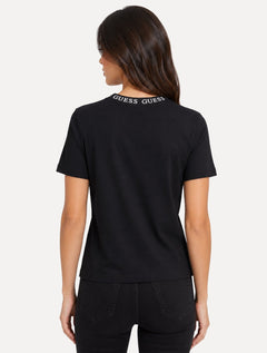 Camiseta Guess Feminina Bold Cursive Embossed Logo Preta