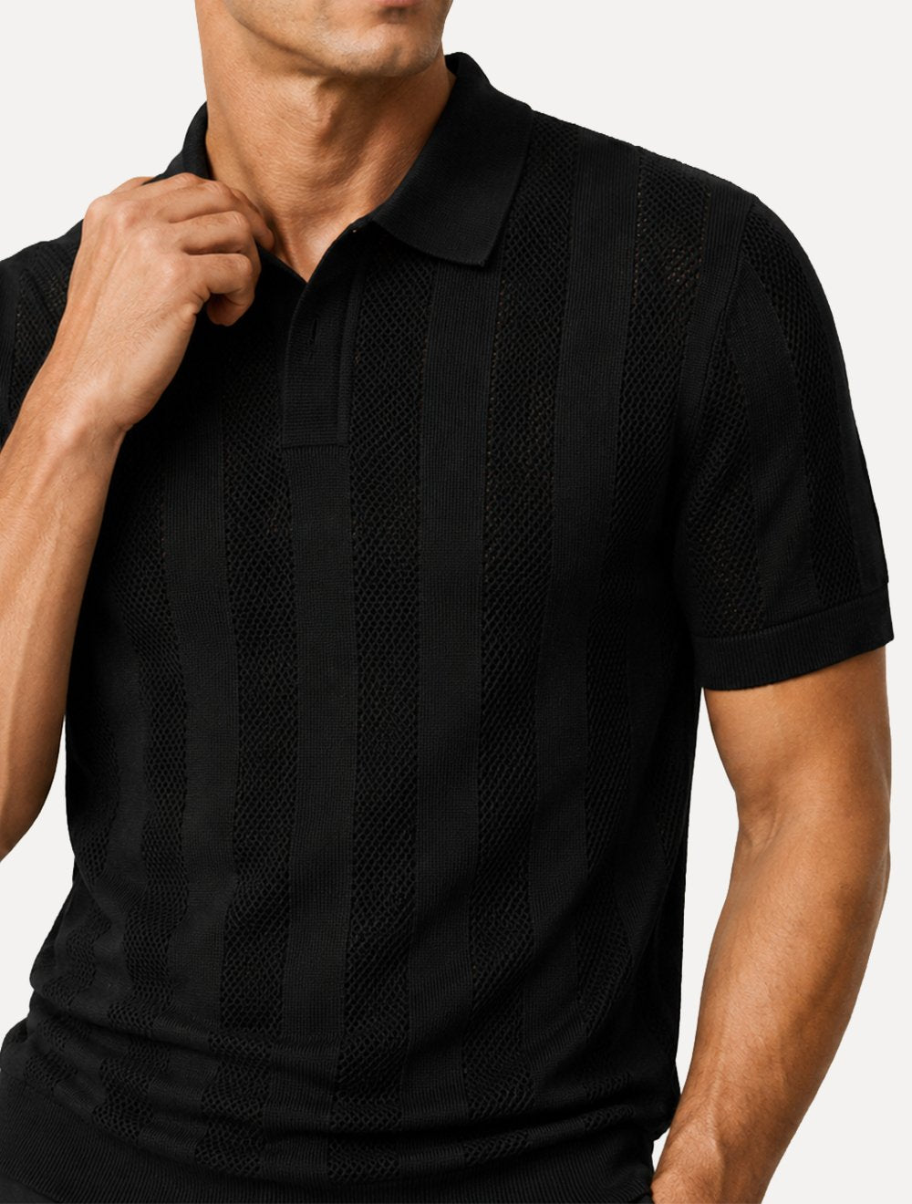 Polo Dixen Masculina Tricot Vertical Manga Curta Preto
