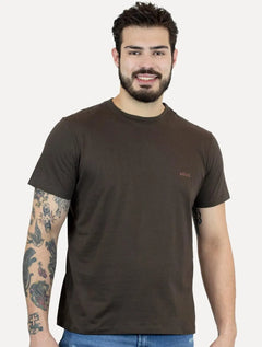 Camiseta Ellus Masculina Cotton Fine Duocolor Classic Marrom Escuro