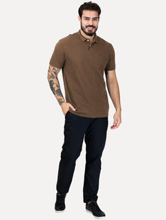Polo Aramis Masculina Regular Basic Piquet Surton Mono Logo Marrom Escuro