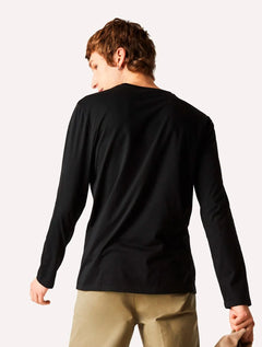 Camiseta Lacoste Masculina Manga Longa Jersey Pima Cotton V-Neck Lightweight Preta