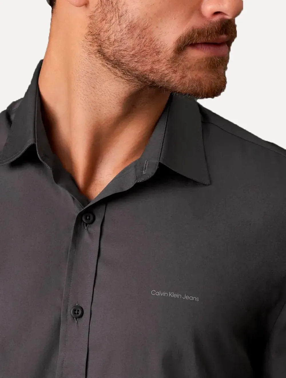 Camisa Calvin Klein Jeans Masculina Básica Logo Peito Chumbo