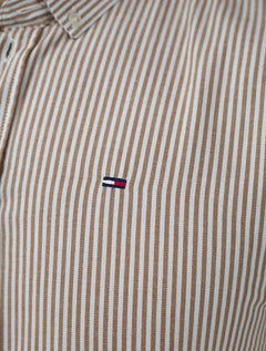 Camisa Tommy Jeans Masculina Slim Striped Oxford Cáqui