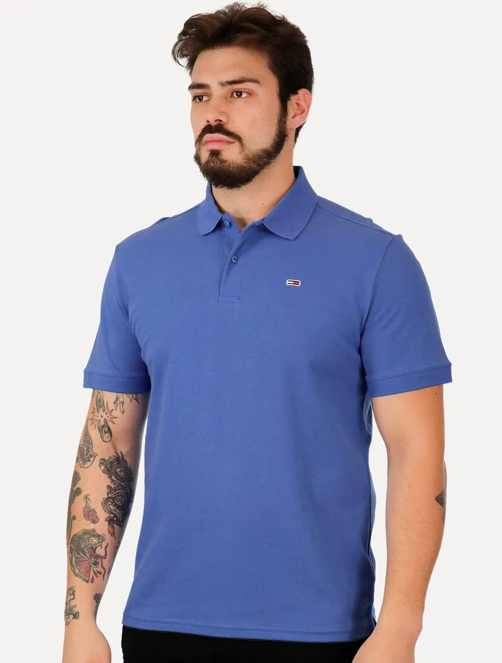 Polo Tommy Jeans Masculina Piquet Regular Placket Azul Royal