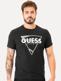 Camiseta Guess Masculina Triângulo Los Angeles Relevo Peito Preta